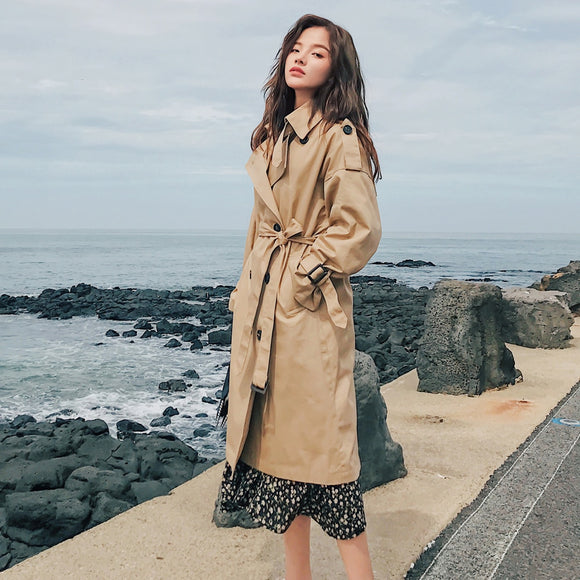 Women Jackets - Fashion Brand New Women Trench Coat Long Double-Breasted Belt Blue Khaki Lady Clothes Autumn Spring Outerwear Oversize Quality