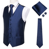 Suit Men - Hi-Tie Navy Paisley 100% Silk Dress Vest Set For Men Dark Blue Jacquard Men's Suit Vest Male Waistcoat For Wedding Formal Jacket