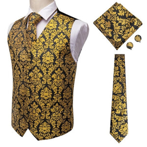 Suit Men - Hi-Tie Navy Paisley 100% Silk Dress Vest Set For Men Dark Blue Jacquard Men's Suit Vest Male Waistcoat For Wedding Formal Jacket