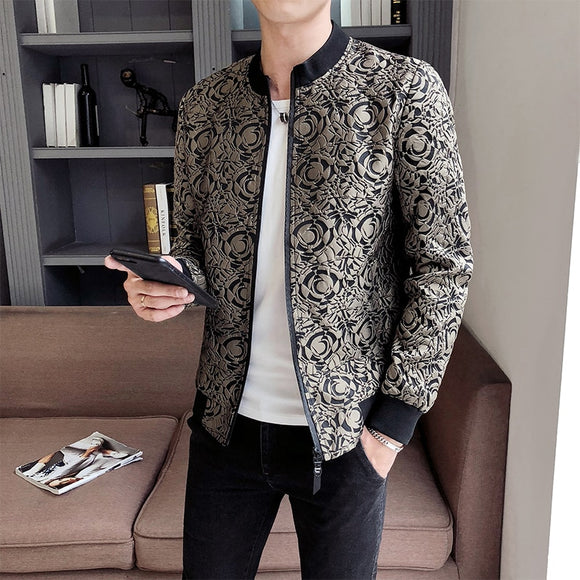 Jacket Men - Vintage Jacket Jaqueta Masculina Jacquard Jacket Men Zipper Bomber Jacket Long Sleeve Casual Jackets Bomber Baroque Party Wear