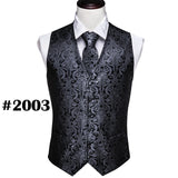 Suit Men - Classic White Floral Jacquard Silk Waistcoat Vests Handkerchief Party Wedding Tie Vest Suit Pocket Square Set
