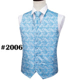 Suit Men - Classic White Floral Jacquard Silk Waistcoat Vests Handkerchief Party Wedding Tie Vest Suit Pocket Square Set