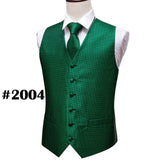 Suit Men - Classic White Floral Jacquard Silk Waistcoat Vests Handkerchief Party Wedding Tie Vest Suit Pocket Square Set