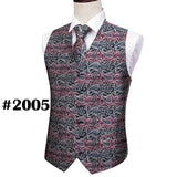Suit Men - Classic White Floral Jacquard Silk Waistcoat Vests Handkerchief Party Wedding Tie Vest Suit Pocket Square Set