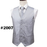 Suit Men - Classic White Floral Jacquard Silk Waistcoat Vests Handkerchief Party Wedding Tie Vest Suit Pocket Square Set