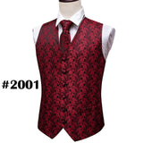 Suit Men - Classic White Floral Jacquard Silk Waistcoat Vests Handkerchief Party Wedding Tie Vest Suit Pocket Square Set