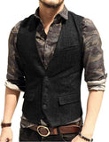 Suit Men - Vest V Neck Wool Herringbone Tweed Casual Waistcoat Formal Business Vest Groomman For Green/Black/Brown/Coffee