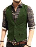 Suit Men - Vest V Neck Wool Herringbone Tweed Casual Waistcoat Formal Business Vest Groomman For Green/Black/Brown/Coffee