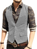 Suit Men - Vest V Neck Wool Herringbone Tweed Casual Waistcoat Formal Business Vest Groomman For Green/Black/Brown/Coffee