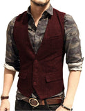 Suit Men - Vest V Neck Wool Herringbone Tweed Casual Waistcoat Formal Business Vest Groomman For Green/Black/Brown/Coffee