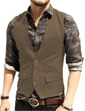 Suit Men - Vest V Neck Wool Herringbone Tweed Casual Waistcoat Formal Business Vest Groomman For Green/Black/Brown/Coffee