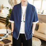Jacket Men - Linen Kimono Long Cardigan Outerwear Coats Fashion Streetwear Short Loose Male Jackets Casual Overcoat JE005