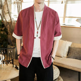 Jacket Men - Linen Kimono Long Cardigan Outerwear Coats Fashion Streetwear Short Loose Male Jackets Casual Overcoat JE005