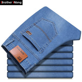 Jeans Men - 2020 Summer New Men Thin Jeans Business Casual Light Blue Elastic Force Fashion Denim Jeans Trousers Male Brand Pants