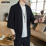 Jacket Men - Cotton Kimono Fashion Loose Cardigan Solid Slim Outerwear Vintage Chinese Style Male Jackets Casual Overcoats JE125