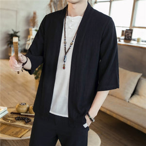 Jacket Men - Cotton Kimono Fashion Loose Cardigan Solid Slim Outerwear Vintage Chinese Style Male Jackets Casual Overcoats JE125