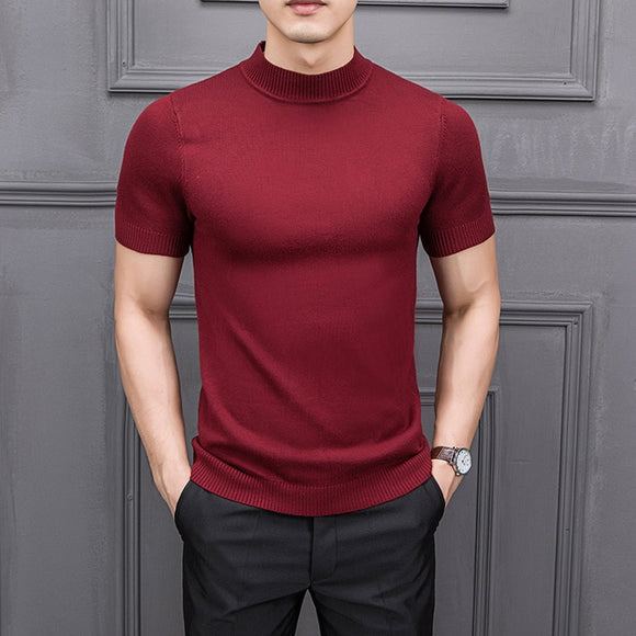 Sweater Men - 2020 Brand New Autumn Men's Sweater Pure Color Semi-high Collar Knitting for Male Half-sleeved Sweaters Tops