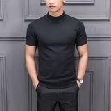 Sweater Men - 2020 Brand New Autumn Men's Sweater Pure Color Semi-high Collar Knitting for Male Half-sleeved Sweaters Tops