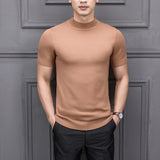 Sweater Men - 2020 Brand New Autumn Men's Sweater Pure Color Semi-high Collar Knitting for Male Half-sleeved Sweaters Tops