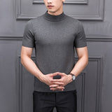 Sweater Men - 2020 Brand New Autumn Men's Sweater Pure Color Semi-high Collar Knitting for Male Half-sleeved Sweaters Tops