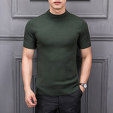 Sweater Men - 2020 Brand New Autumn Men's Sweater Pure Color Semi-high Collar Knitting for Male Half-sleeved Sweaters Tops