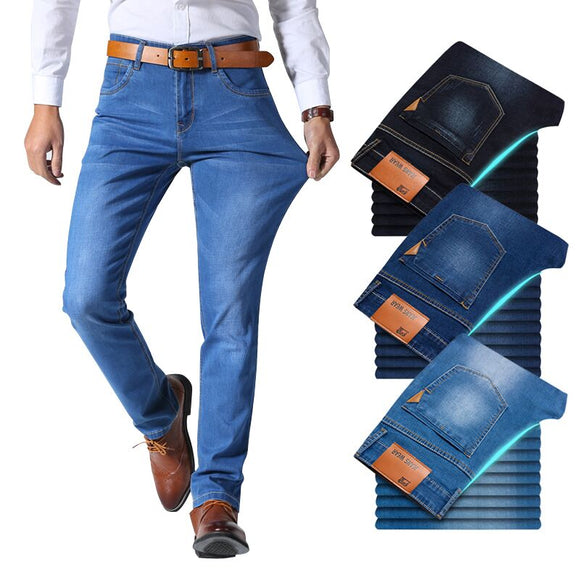 Jeans Men - 2020 Spring and Summer New Men  Thin Jeans Business Casual Stretch Slim Denim Pants Light Blue Black Trousers Male Brand