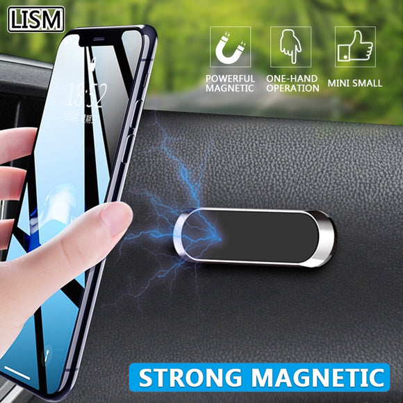 Holders - Magnetic Car Phone Holder Dashboard Mini Strip Shape Stand For iPhone Samsung Xiaomi Metal Magnet GPS Car Mount for Wall
