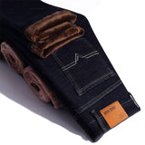 Jeans Men - Winter Thermal Warm Flannel Stretch Jeans Men's Winter Quality Famous Brand Fleece Pants Men Straight Flocking Trousers Jean Male