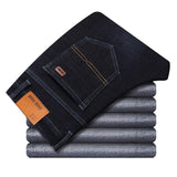 Jeans Men - Winter Thermal Warm Flannel Stretch Jeans Men's Winter Quality Famous Brand Fleece Pants Men Straight Flocking Trousers Jean Male