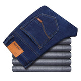 Jeans Men - Winter Thermal Warm Flannel Stretch Jeans Men's Winter Quality Famous Brand Fleece Pants Men Straight Flocking Trousers Jean Male