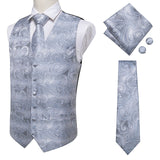 Suit Men - Hi-Tie Navy Paisley 100% Silk Dress Vest Set For Men Dark Blue Jacquard Men's Suit Vest Male Waistcoat For Wedding Formal Jacket
