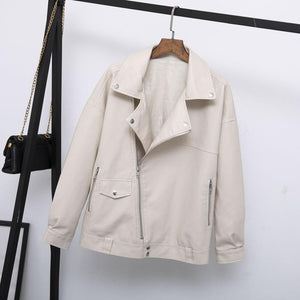 Women Jackets - Leather Jacket For Women Casual Plus Size Loose Outwear Motorcycle Biker Punk Street wear Jackets Coat Female