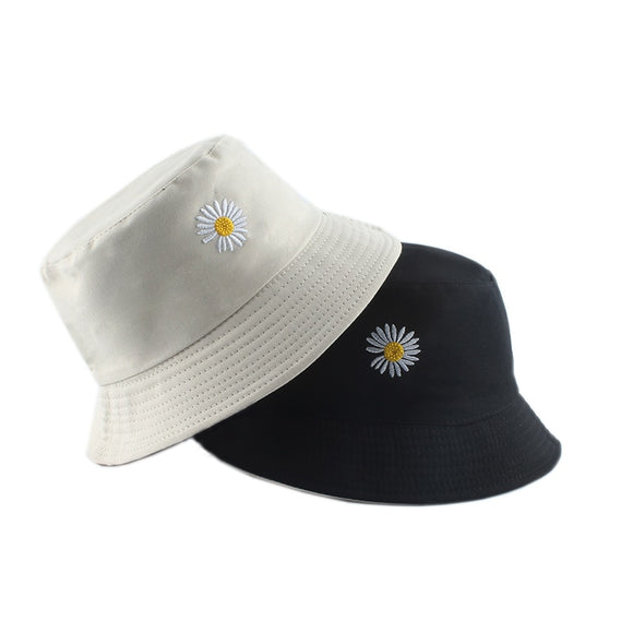 Hats - Summer Daisies Embroidery Bucket Hat Women Cotton Fashion Sun Cap Girls Reversible daisy Bob Sun Hat