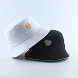 Hats - Summer Daisies Embroidery Bucket Hat Women Cotton Fashion Sun Cap Girls Reversible daisy Bob Sun Hat