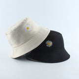 Hats - Summer Daisies Embroidery Bucket Hat Women Cotton Fashion Sun Cap Girls Reversible daisy Bob Sun Hat