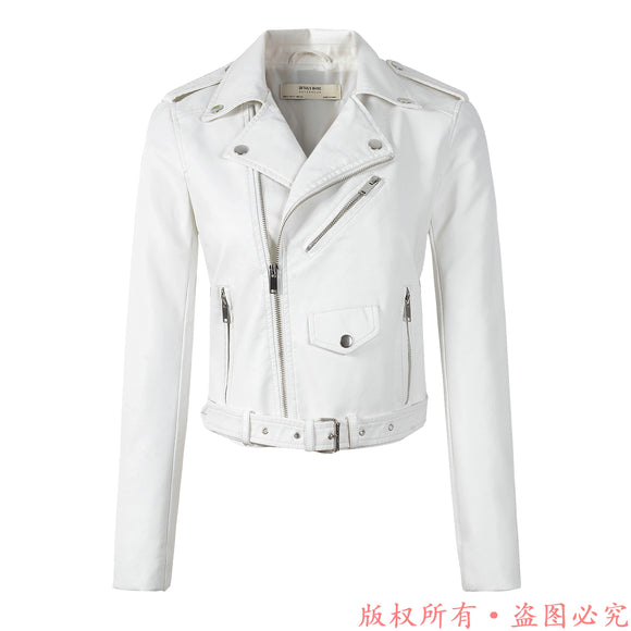 Women Jackets - 2020 brand Winter Autumn Motorcycle leather jackets White leather jacket women leather coat  slim PU jacket Leather