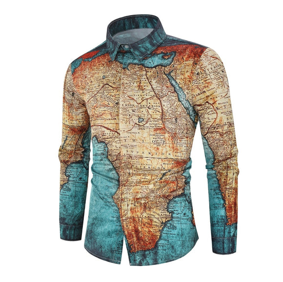 Shirt Men - Luxury Printing Shirt Men shirts Long Sleeve Camisa Masculina Chemise Homme Social Men Club Prom Shirt