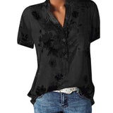 Women Shirt - Elegant women's shirt printing large size casual shirt fashion V-neck short-sleeved shirt blouse