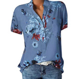 Women Shirt - Elegant women's shirt printing large size casual shirt fashion V-neck short-sleeved shirt blouse