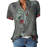 Women Shirt - Elegant women's shirt printing large size casual shirt fashion V-neck short-sleeved shirt blouse