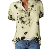 Women Shirt - Elegant women's shirt printing large size casual shirt fashion V-neck short-sleeved shirt blouse