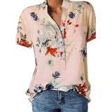 Women Shirt - Elegant women's shirt printing large size casual shirt fashion V-neck short-sleeved shirt blouse