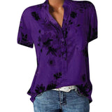 Women Shirt - Elegant women's shirt printing large size casual shirt fashion V-neck short-sleeved shirt blouse