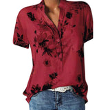Women Shirt - Elegant women's shirt printing large size casual shirt fashion V-neck short-sleeved shirt blouse