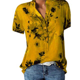 Women Shirt - Elegant women's shirt printing large size casual shirt fashion V-neck short-sleeved shirt blouse