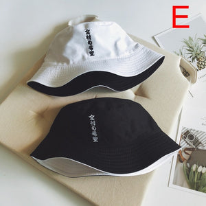 Double Sided Wear Finger Something Embroidery Panama Bucket Hat Men Women Summer Bucket Cap Hip Hop Hat Fisherman Hat