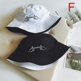 Double Sided Wear Finger Something Embroidery Panama Bucket Hat Men Women Summer Bucket Cap Hip Hop Hat Fisherman Hat