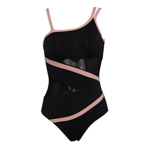 Andzhelika Sexy One Shoulder One Piece Swimsuit 2020 New Off Shoulder Mesh Patchwork Swimwear Bodysuit Bathing Suit Monokini