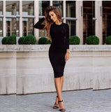 Women Dresses - Vestido Summer Short Or Long Sleeve Slim Body con Dress Tunic Round Neck Casual Pencil Dresses