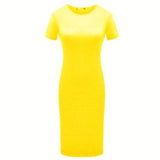Women Dresses - Vestido Summer Short Or Long Sleeve Slim Body con Dress Tunic Round Neck Casual Pencil Dresses